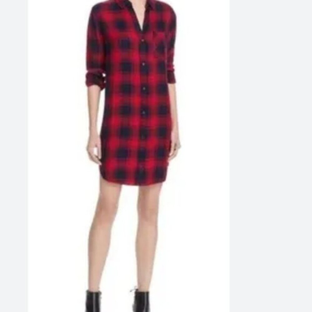 Rails Bianca Plaid Lightweight Fall Navy Burgundy Button Down Shirt Dress Small